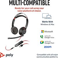 Poly Blackwire 5220 Stereo USB-C Headset + 3.5mm Plug + USB-C/A Adapter - Microsoft Teams Certification - 8X231AA