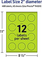 Avery Printable Round Labels, Sure Feed Technology, 2 in Diameter, Bright Green, Print-to-the-Edge, Laser/Inkjet Printable