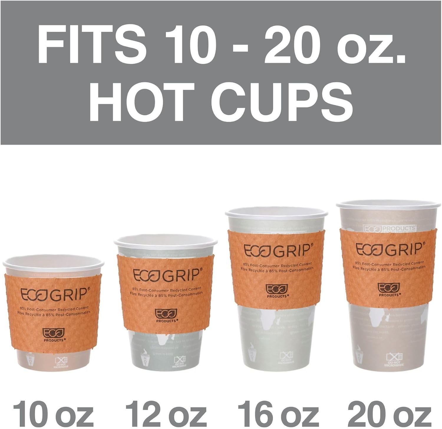 ECO PRODUCTS Recycled Coffee Cup Sleeves, Case Of 1300, Fits 10-20oz Hot Cups, Compostable