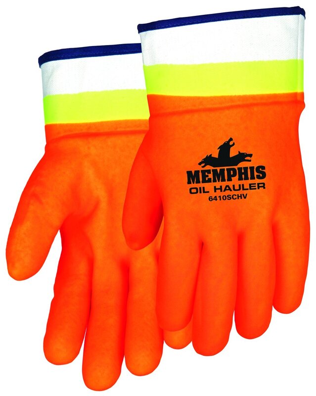 MCR Safety 6410SCHV Premium Double-Dipped Hi-Viz PVC Jersey Lined Sandpaper Finish Men's Gloves with Plasticized Safety Cuff
