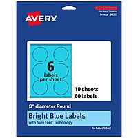 AVERY Printable Round Labels - Sure Feed Technology, Bright Blue, 3" Diameter