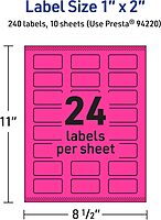 AVERY Printable Rectangle Labels, Sure Feed Technology, 1" x 2", Neon Magenta, Print-to-The-Edge, Laser/Inkjet Printable