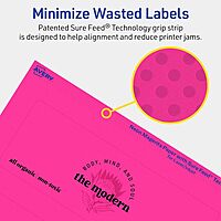 AVERY Printable Rectangle Labels, Sure Feed Technology, 2-1/2" x 7", Neon Magenta, Print-to-The-Edge, Laser/Inkjet Printable