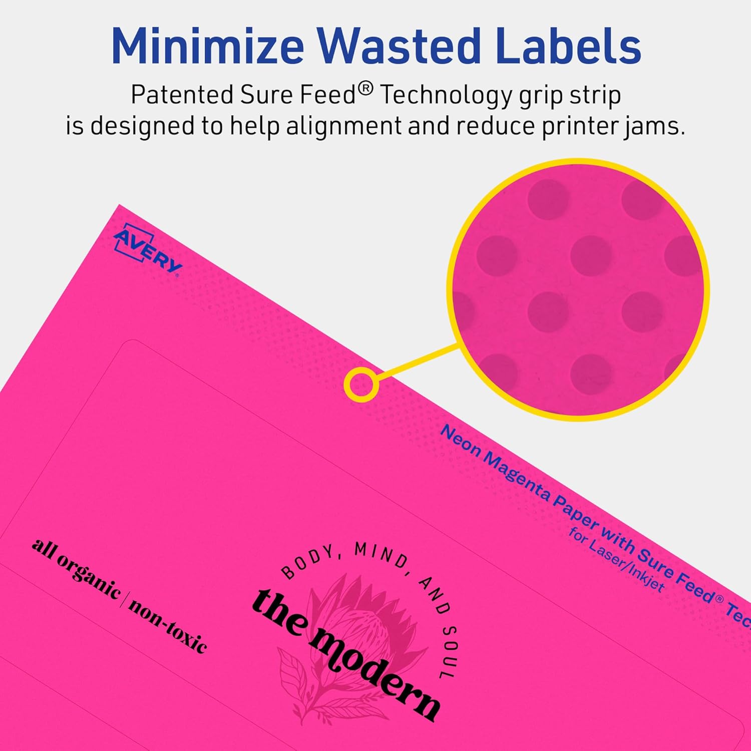 AVERY Printable Rectangle Labels, Sure Feed Technology, 2-1/2" x 7", Neon Magenta, Print-to-The-Edge, Laser/Inkjet Printable