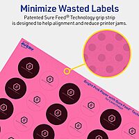Avery Printable Round Labels, Sure Feed Technology, 1" Diameter, Bright Pink Labels, Print-to-The-Edge, Laser/Inkjet