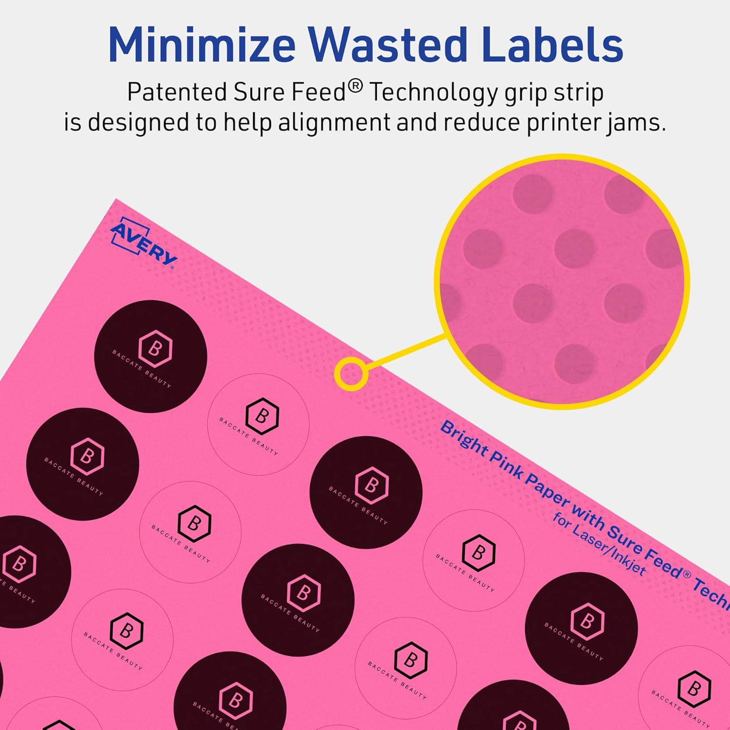 Avery Printable Round Labels, Sure Feed Technology, 1" Diameter, Bright Pink Labels, Print-to-The-Edge, Laser/Inkjet