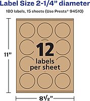 AVERY Kraft Brown Round Labels, Sure Feed Technology, 2.25" Diameter, Print-to-The-Edge, Laser/Inkjet Printable