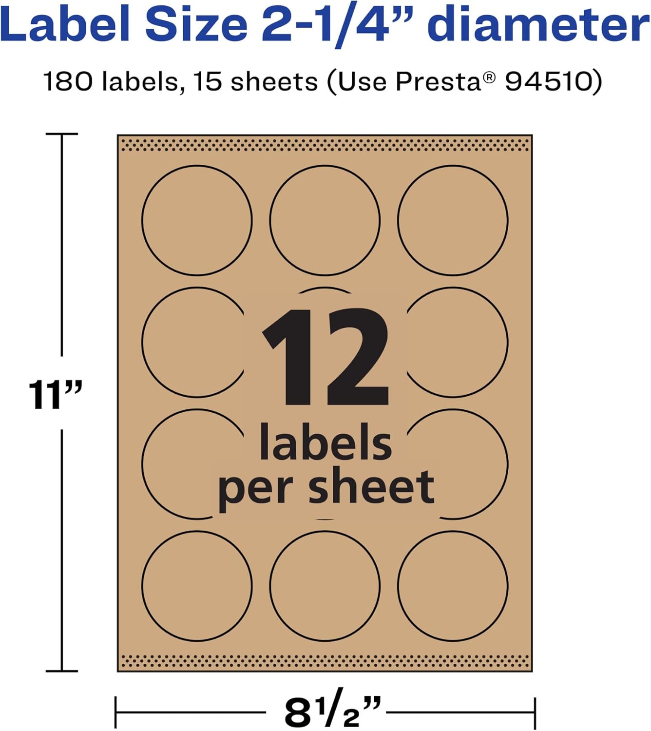 AVERY Kraft Brown Round Labels, Sure Feed Technology, 2.25" Diameter, Print-to-The-Edge, Laser/Inkjet Printable