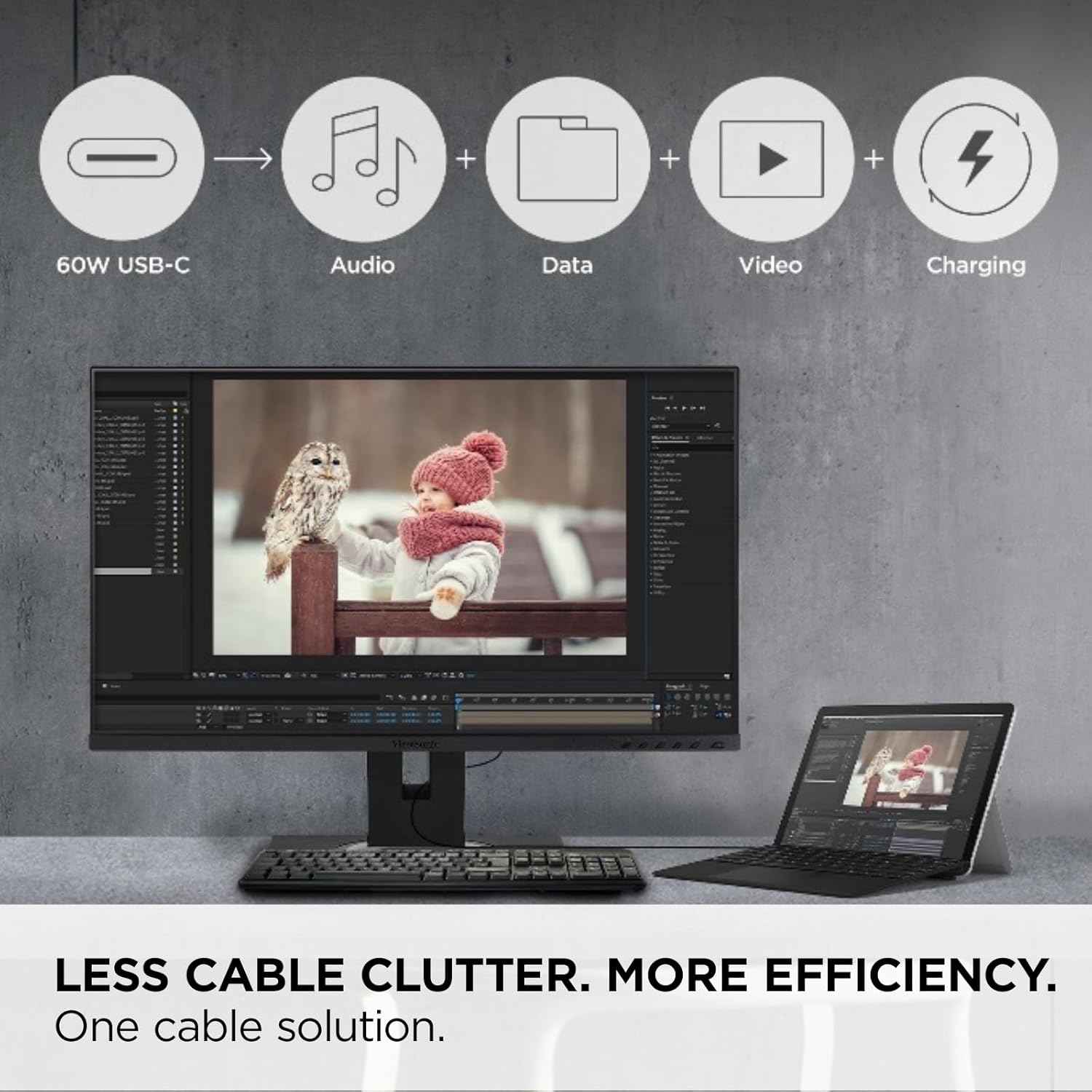 ViewSonic VG Monitor Designed for Surface with 60W USB-C, HDMI and DisplayPort