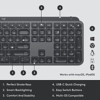 Logitech MX Keys Wireless Illuminated Keyboard for Business, Quiet Perfect-Stroke Keys, Logi Bolt Technology, Bluetooth, Rechargeable, Globally Certified, Windows/Mac/Chrome/Linux - Graphite