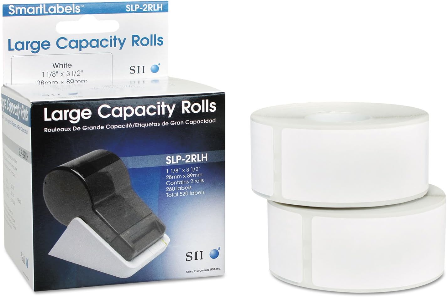 Seiko SmartLabel Address Labels, SKPSLP2RL, Rectangle, 1-1/8in x 3-1/2in, White, 130 Labels Per Roll, Box Of 2 Rolls