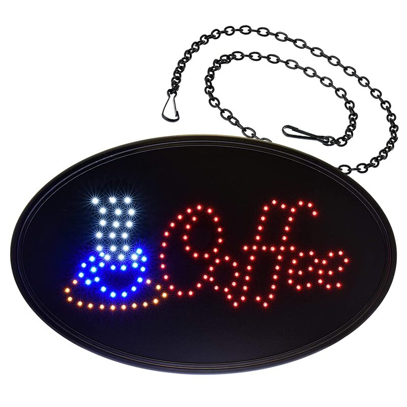 Alpine Industries LED Coffee Sign - High Visibility Tempered Glass Signage - Noticeable Design for Business & Retail Stores Oval (23" x 14")