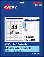 Avery Glossy White Rectangle Labels, Sure Feed Technology, 2/3" x 1-3/4", Print-to-The-Edge, Permanent Adhesive, Laser/Inkjet Printable