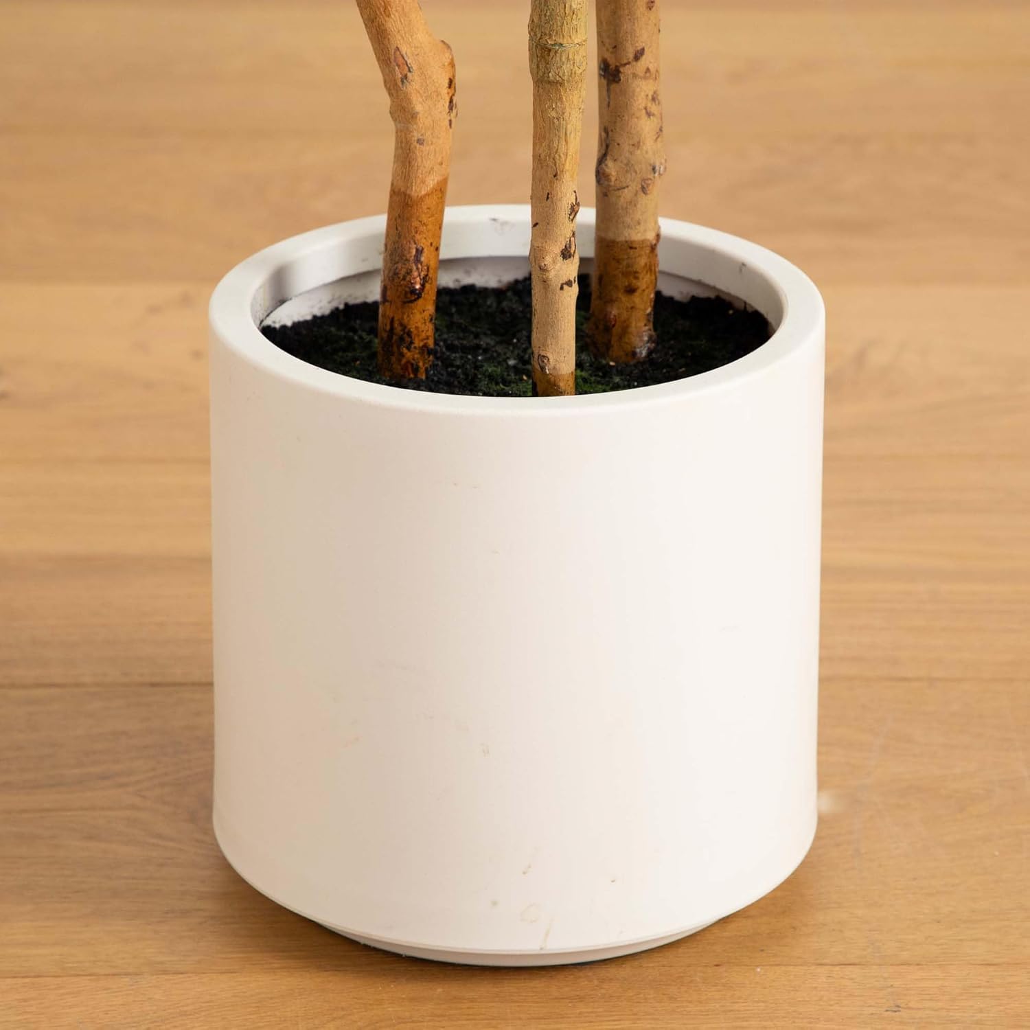 Nearly Natural 4'H Artificial Fiddle Leaf Tree With Decorative Planter, 48inH x 18inW x 18inD, Green/White