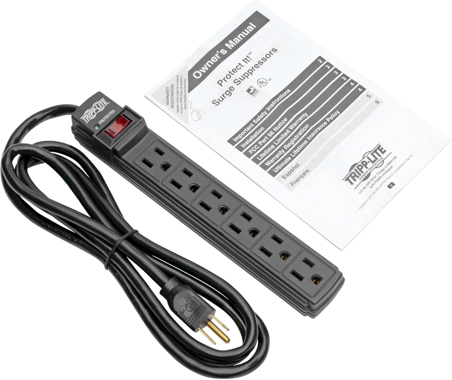Tripp Lite 6 Outlet Surge Protector Power Strip, 6ft Cord, Black, $10,000 INSURANCE (TLP6B)