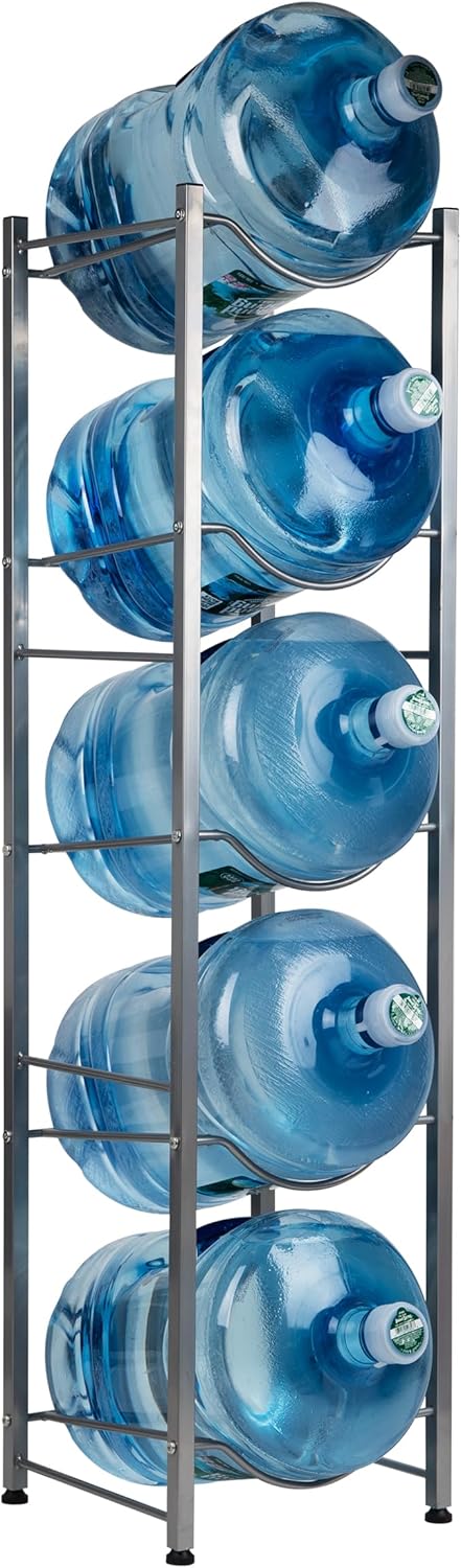 MIND READER 5 Gallon Water Jug Stand, Water Bottle Holder, Water Cooler Rack, Metal, Silver