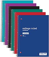 Just Basics® Wirebound Notebook, 8" x 10-1/2", College Ruled, 70 Sheets, Assorted Colors, Pack of 6