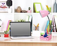 Simple Designs LD1056-PNK Gooseneck Organizer Desk Lamp with Tablet Stand, USB Port, Adjustable Height, Pink