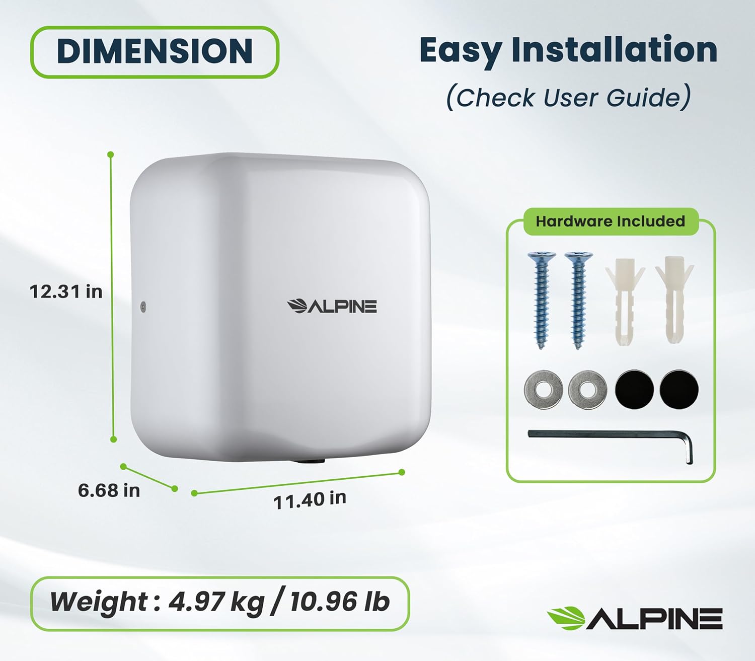 Alpine Hemlock Commercial Automatic High-Speed Stainless Steel Hand Dryer (110-120V)