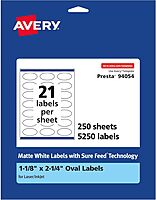 Avery Matte White Oval Labels, Sure Feed Technology, 1-1/8" x 2-1/4"