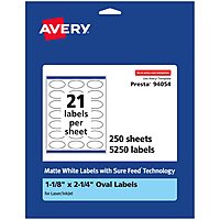 Avery Matte White Oval Labels, Sure Feed Technology, 1-1/8" x 2-1/4"