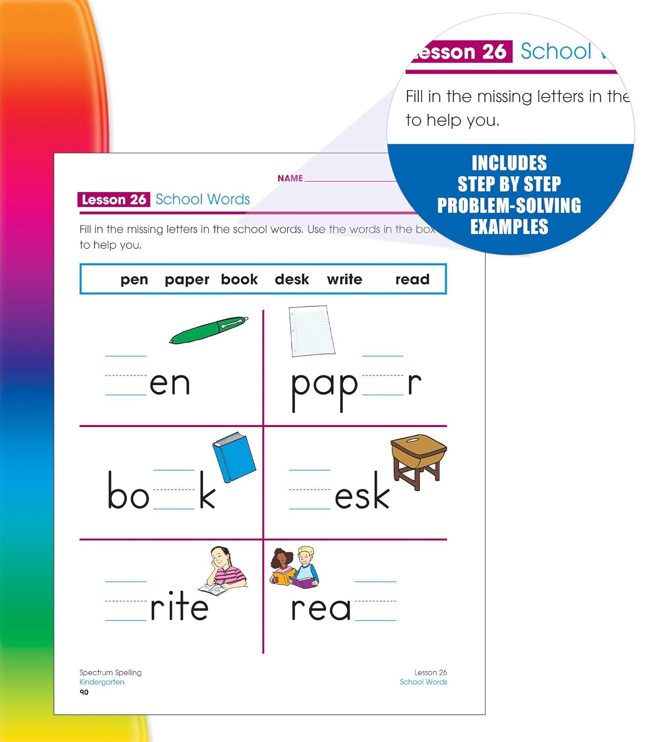 Spectrum Spelling Kindergarten Workbooks, Ages 5 to 6, Kindergarten Spelling, Phonics Activities With Alphabet Letters