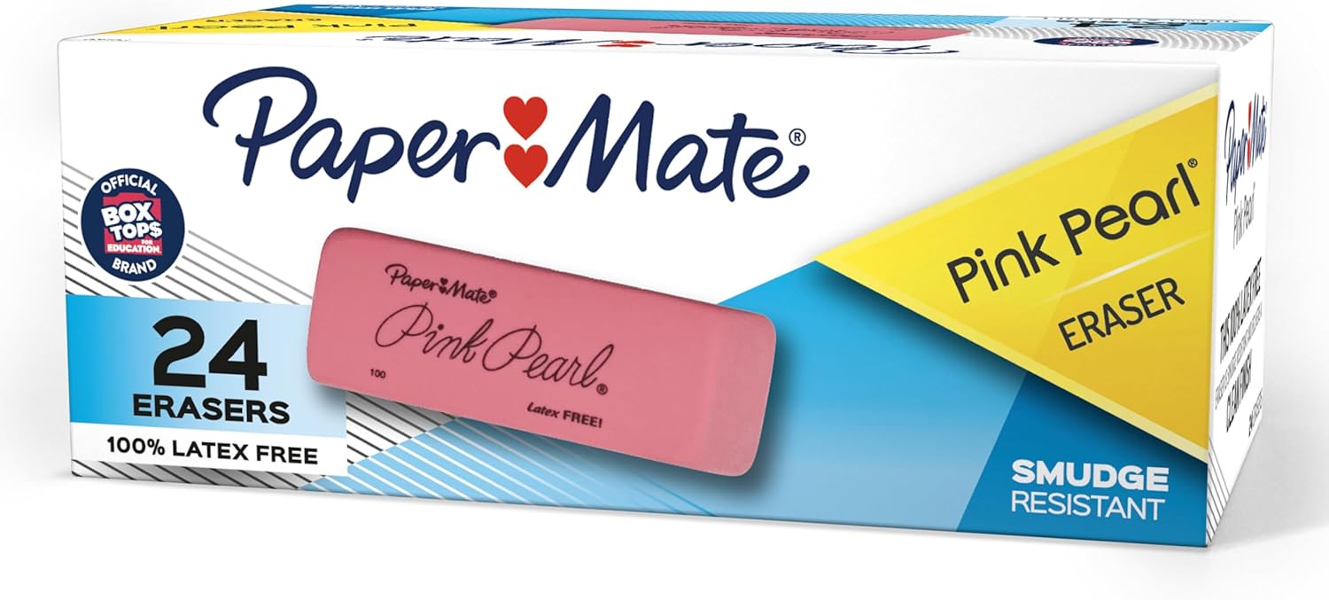 Paper Mate Pink Pearl Erasers, Medium, 24 Count