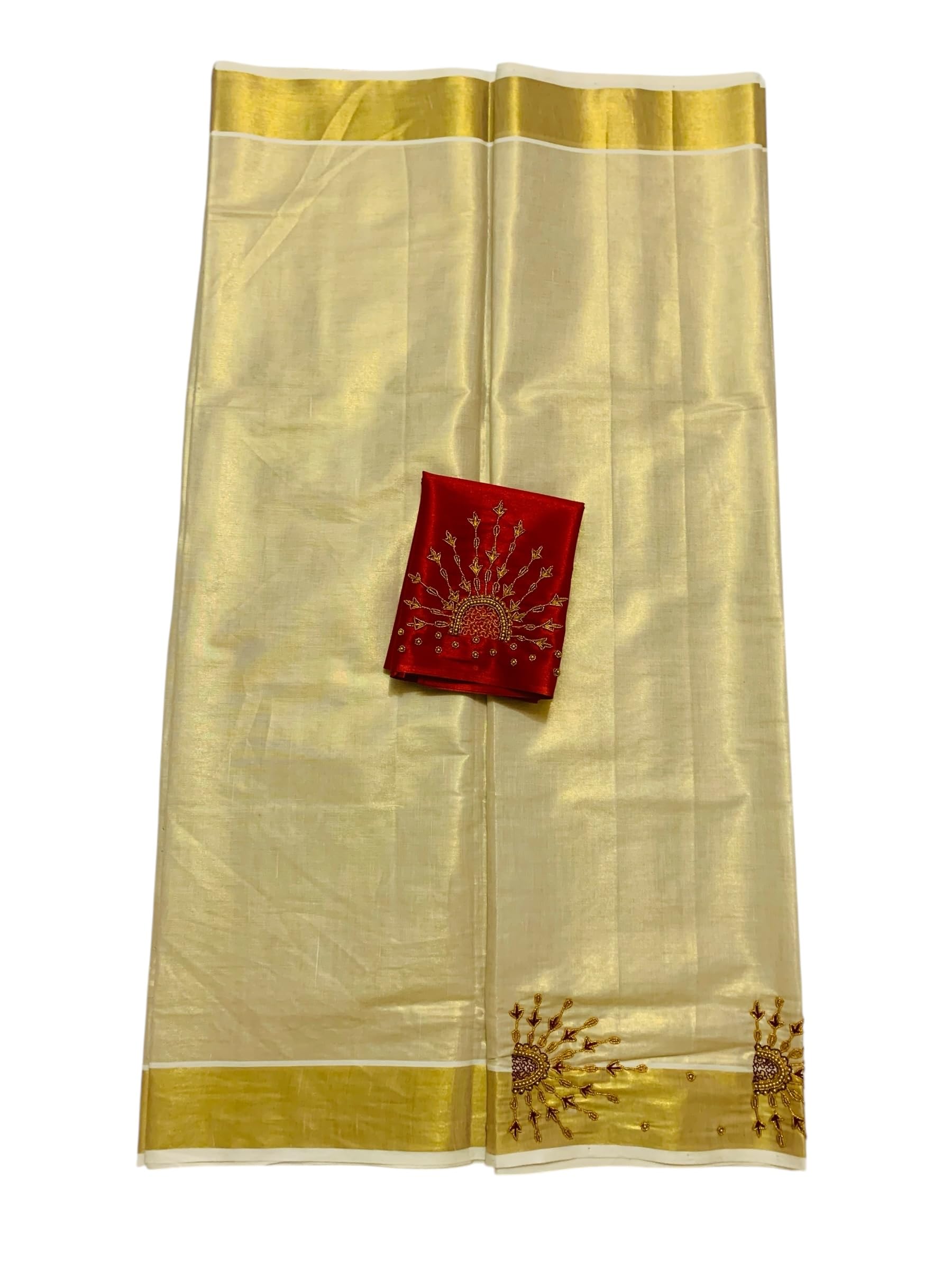 Kuthampully Kerala Kasavu Sarees For Women | Handcrafted Aari work Kerala Sarees | Tissue Onam Saree With Running Blouse | South Indian Sarees | Onam Saree EKM-858 (Maroon)