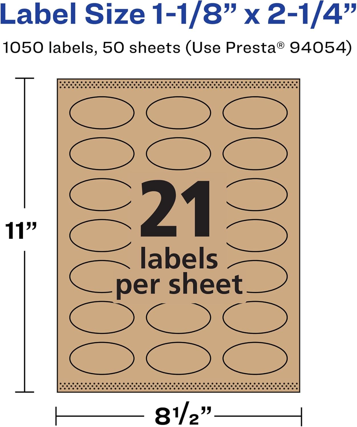 Avery Kraft Brown Oval Labels, Sure Feed Technology, 1-1/8" x 2-1/4", Print-to-The-Edge, Laser/Inkjet Printable