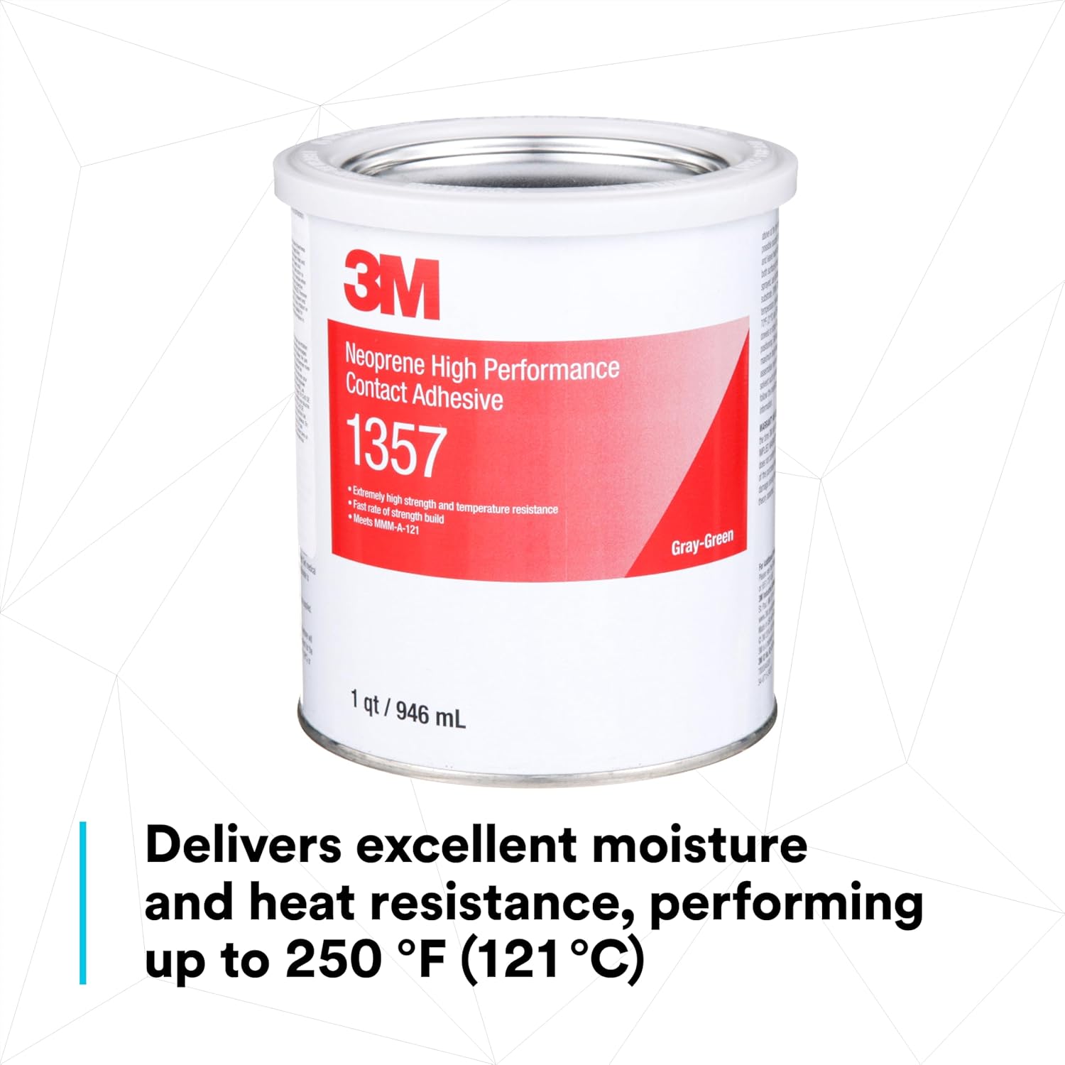 3M Neoprene High Performance Contact Adhesive 1357, Gray-Green, 1 Quart Can