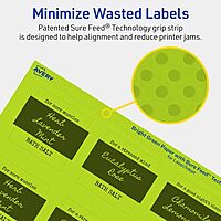 Avery Printable Square Labels, Sure Feed Technology, 2 in x 2 in, Bright Green, Print-to-The-Edge, Laser/Inkjet Printable