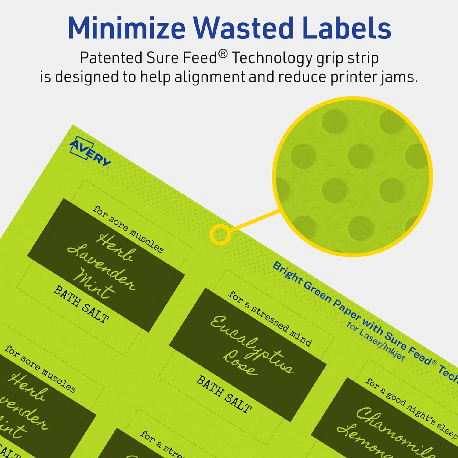 Avery Printable Square Labels, Sure Feed Technology, 2 in x 2 in, Bright Green, Print-to-The-Edge, Laser/Inkjet Printable