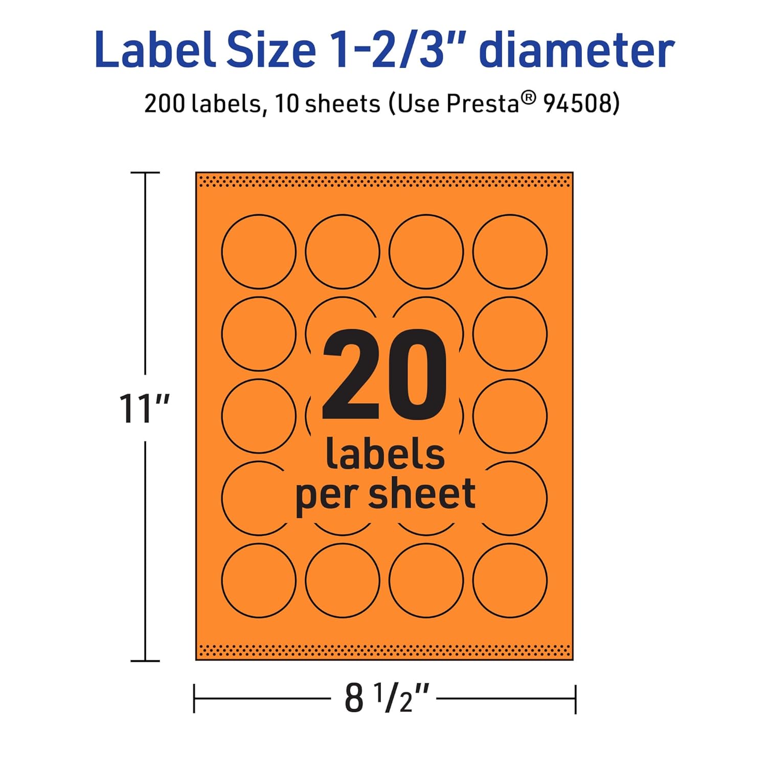 Avery Printable Round Labels, Sure Feed Technology, 1-2/3" Diameter, Bright Orange Labels, Print-to-The-Edge