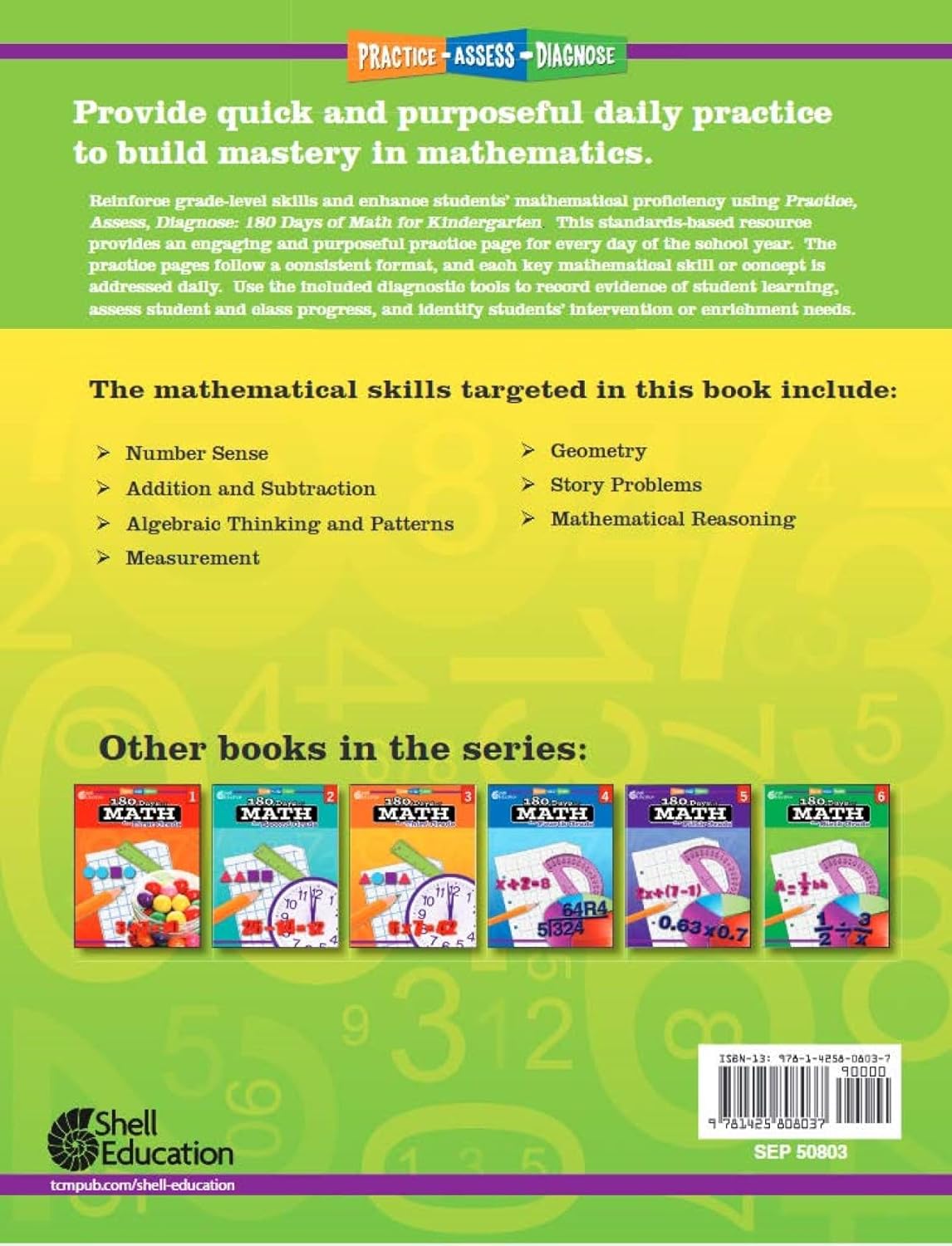 Shell Education 180 Days of Math for Kindergarten (180 Days of Practice)