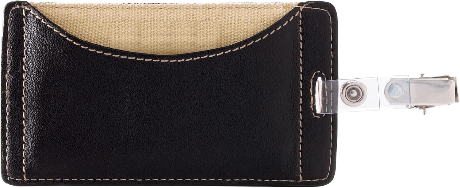 FORAY Office Depot Brand Faux Leather ID Badge Holder, Vertical, Black/Tan