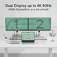 Plugable USB C Laptop Docking Station, Dual Monitor 4K 60Hz for Apple Mac M1/M2/M3/M4, 2X HDMI or 2X DisplayPort, 100W Charging DisplayLink Dock, 2 Displays for MacBook, Driver Required (UD-6950PDH)