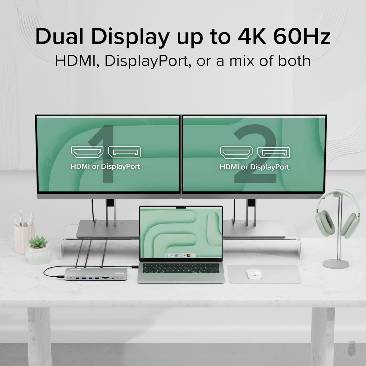 Plugable USB C Laptop Docking Station, Dual Monitor 4K 60Hz for Apple Mac M1/M2/M3/M4, 2X HDMI or 2X DisplayPort
