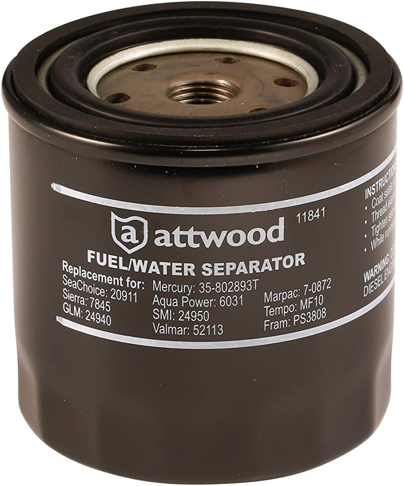 Attwood 11841-4 Universal 10-Micron Fuel/Water Separator Filter with Double Gasket, Unspecified