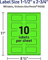 Avery Printable Rectangle Labels, Sure Feed Technology, 1-1/2" x 2-3/4", Neon Green, Print-to-The-Edge