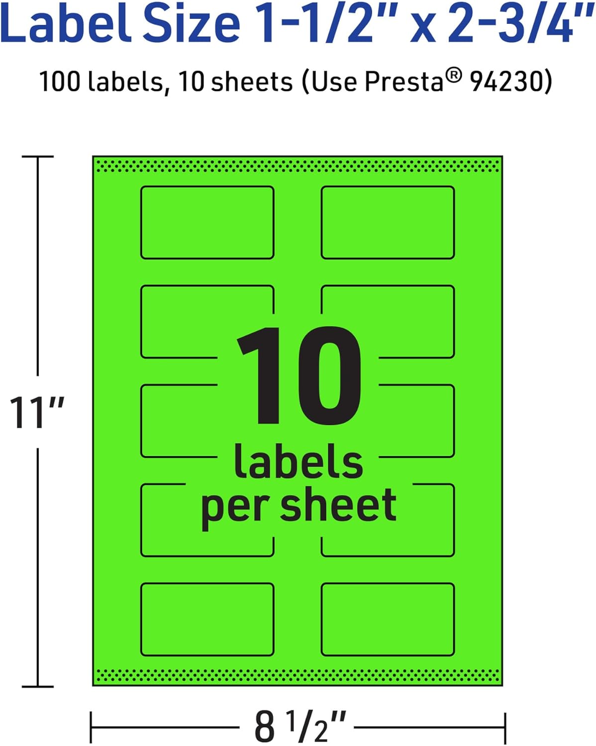 Avery Printable Rectangle Labels, Sure Feed Technology, 1-1/2" x 2-3/4", Neon Green, Print-to-The-Edge
