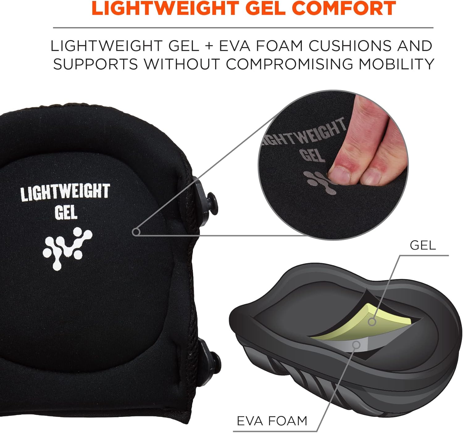 Ergodyne ProFlex 357 Professional Knee Pads, Protective Short Cap, Lightweight Gel Padded Technology, Adjustable Straps