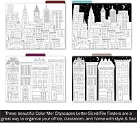Barker Creek Designer File Folders Set of 12, Color Me! Cityscapes, Multi-Design, Adult Coloring Book Style, Letter Size