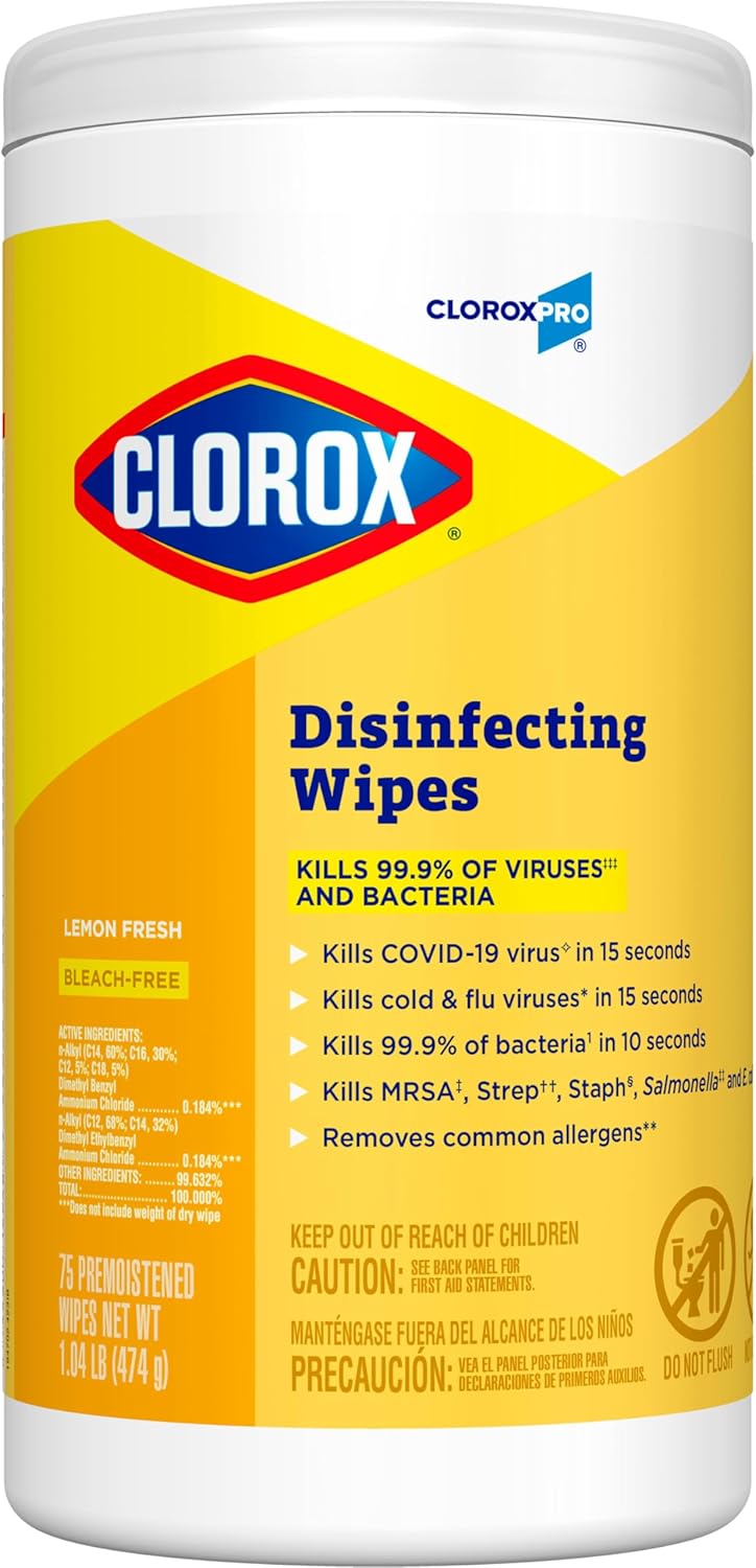 CloroxPro Clorox Disinfecting Wipes, Lemon Fresh, 75 Count (Package May Vary) 75 Count (Pack of 1)