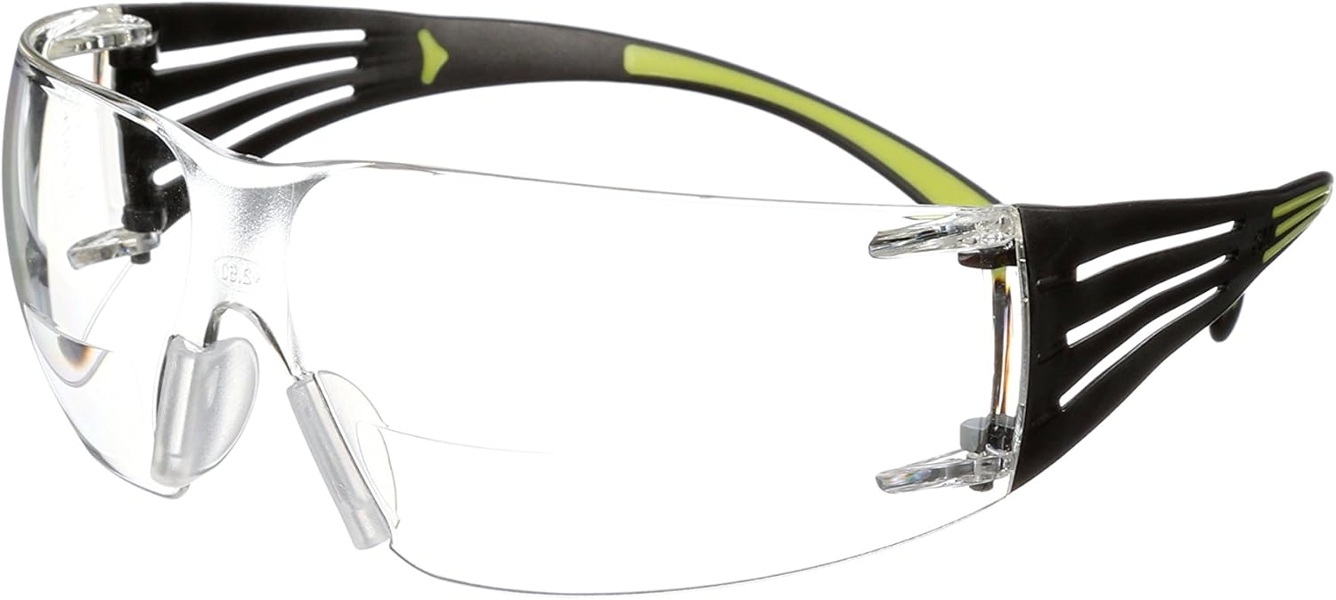 3M SecureFit Bifocal Safety Glasses with Black/Lime Temples Clear Anti-Fog Lens