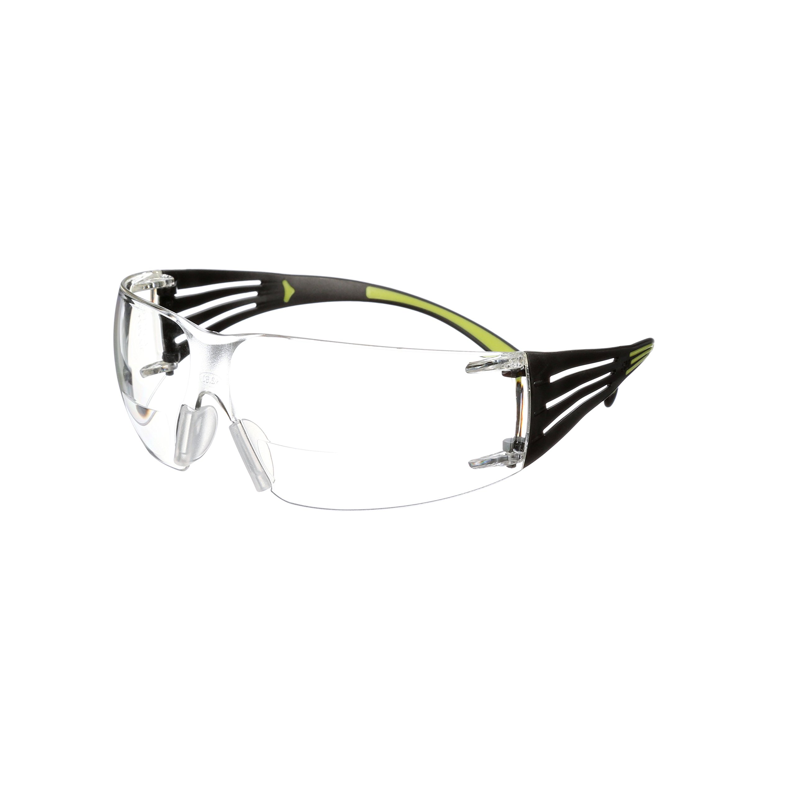 3M SecureFit Bifocal Safety Glasses with Black/Lime Temples Clear Anti-Fog Lens
