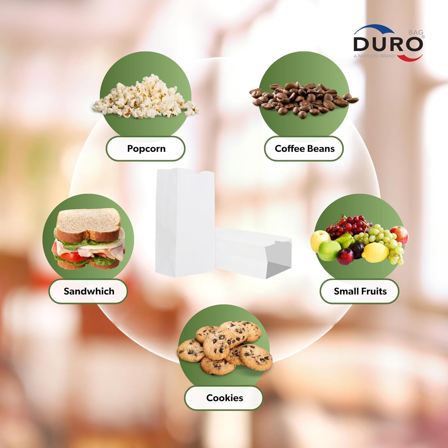 Duro 4# White Paper Bags 500-Count, White Paper Lunch Bags for Popcorn, Candy, Snacks & Treats