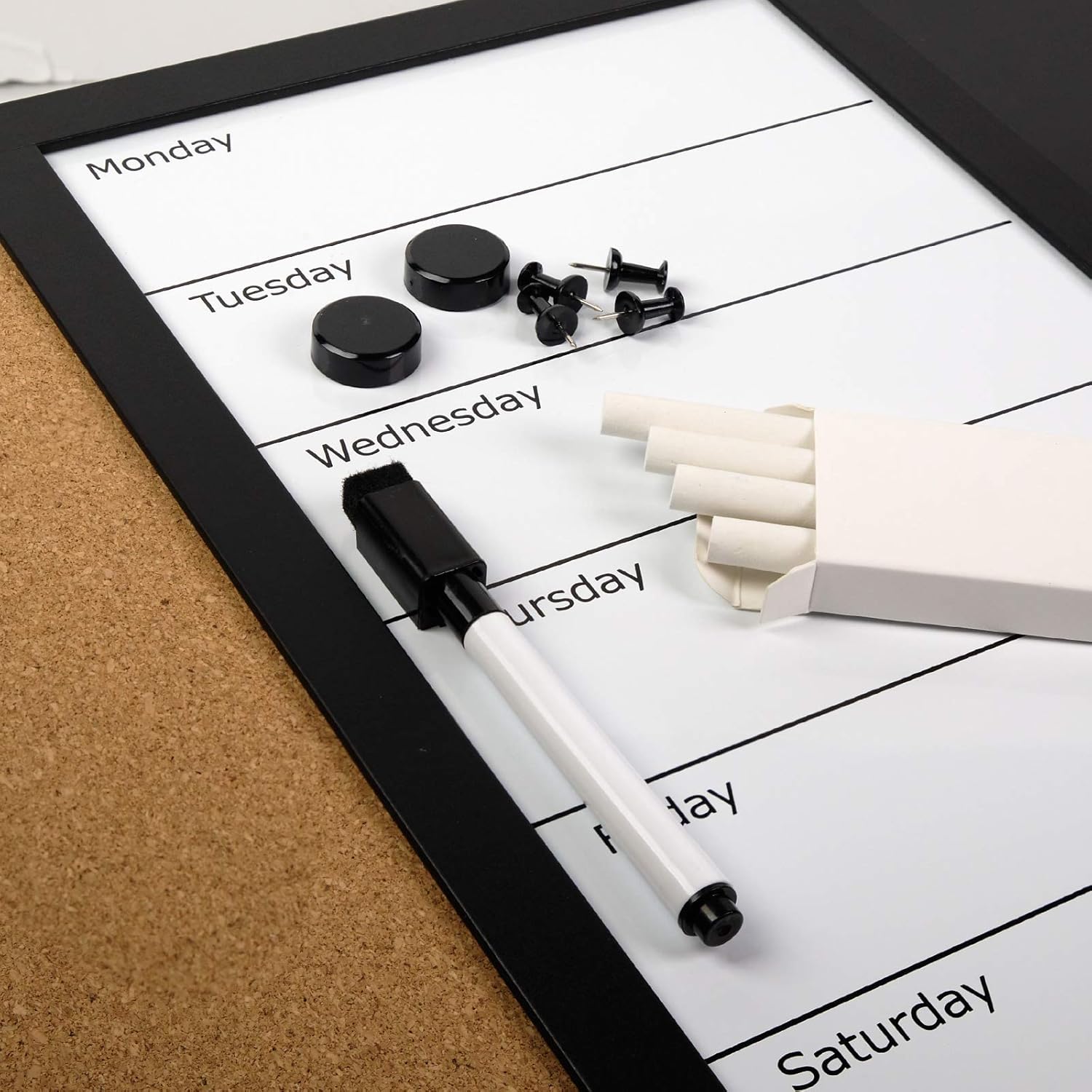 Excello Global Products Wall Board Combo Whiteboard Corkboard & Chalkboard: Magnetic Large Weekly Daily Planner Note