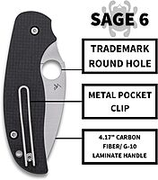 Spyderco Sage 6 Folding Knife - CPM S30V Steel Blade with Carbon Fiber/G-10 Laminate Handle, Button-Release Compression Lock, PlainEdge - C123CFBCLP