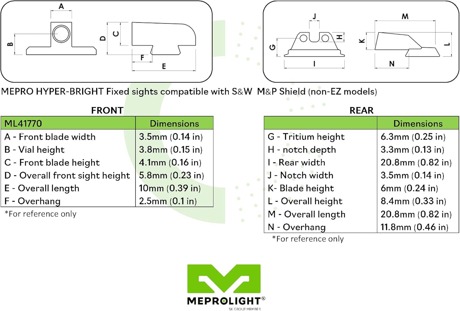 MEPROLIGHT Hyper-Bright Tritium Day/Night Pistol Sight Set
