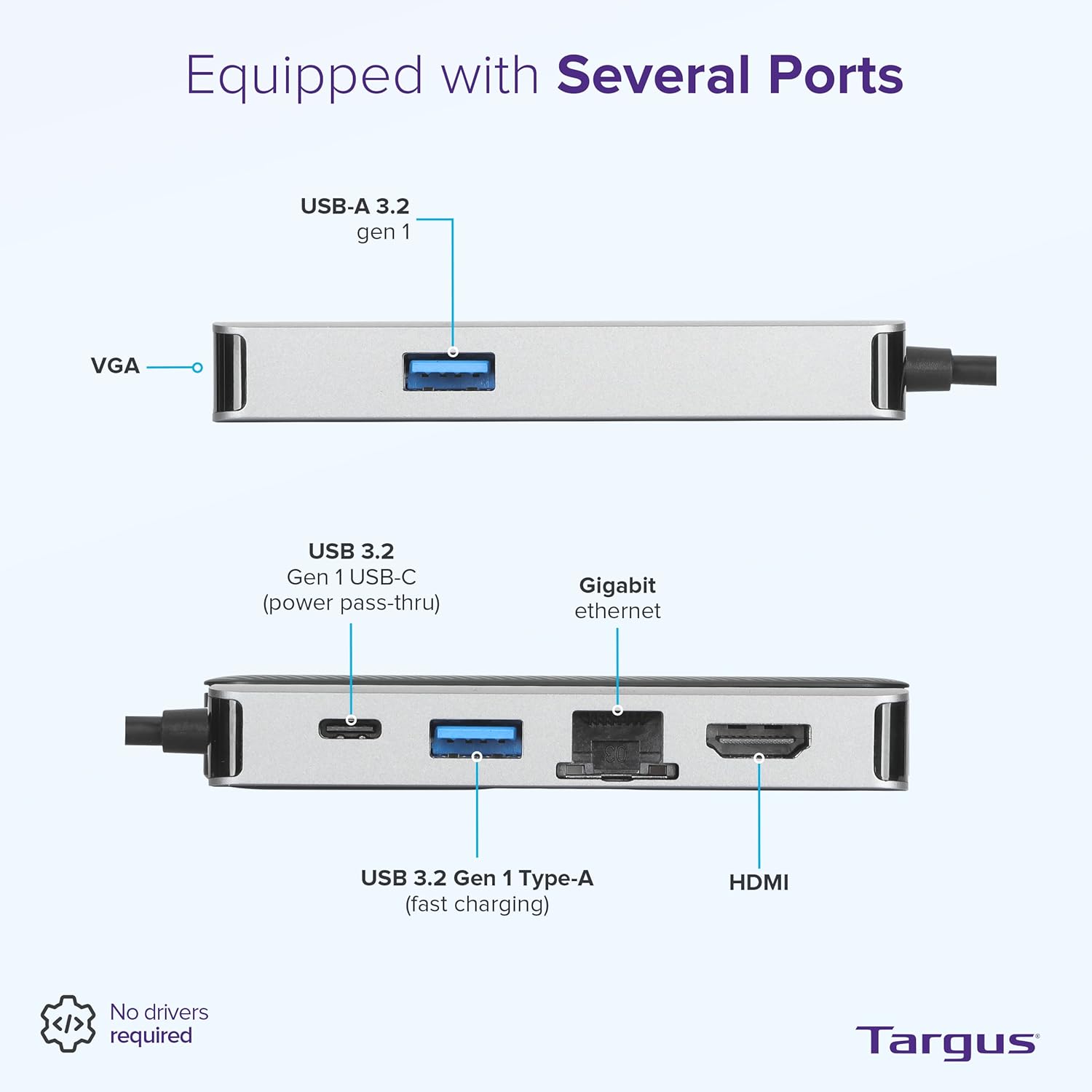 Targus DOCK419USZ Docking Station - for Notebook - 100W PD - USB Type-C - 3 USB Ports - RJ-45 - HDMI - VGA - Wired
